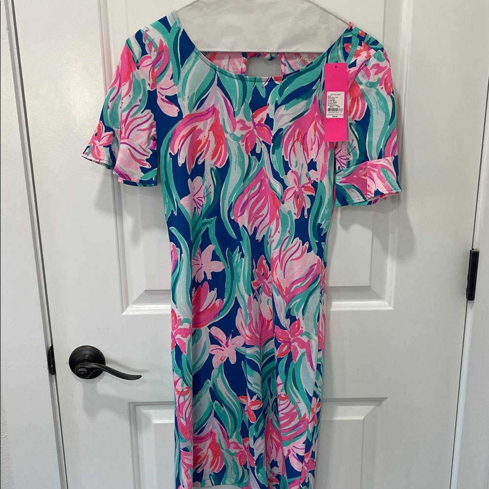 Lilly Pulitzer Blue and Pink Floral Midi Dress